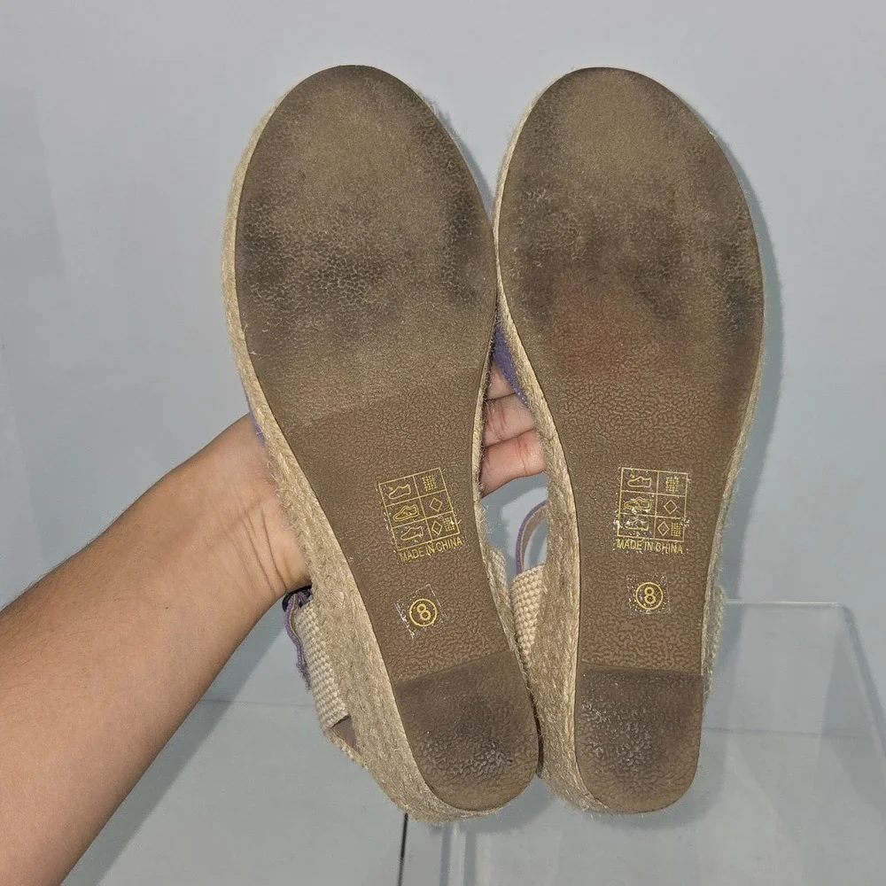 Journee Collection Purple Canvas Espadrille Wedge Sandals Womens Size 8 AC638